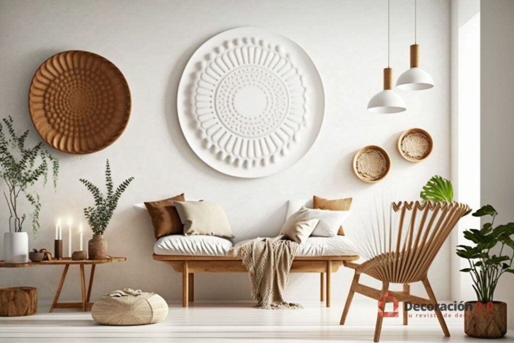 Decoración de estilo Scandi-Boho con muebles de madera en interiores de color blanco 4