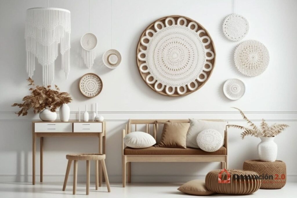Decoración de estilo Scandi-Boho con muebles de madera en interiores de color blanco 8