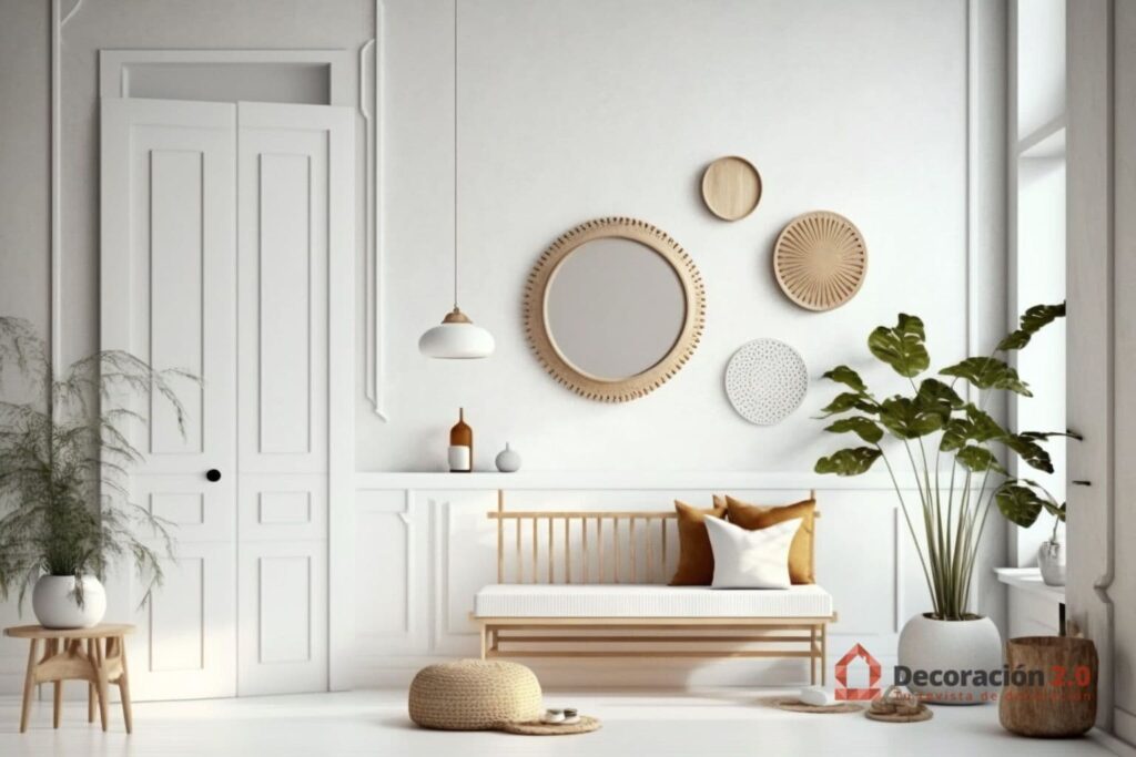 Decoración de estilo Scandi-Boho con muebles de madera en interiores de color blanco 9